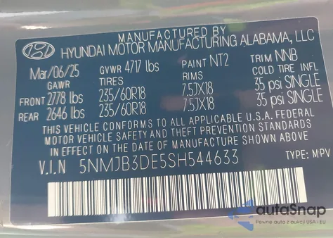 2025 Hyundai Tucson Sel из США, поврежденный, VIN 5NMJB3DE5SH544633